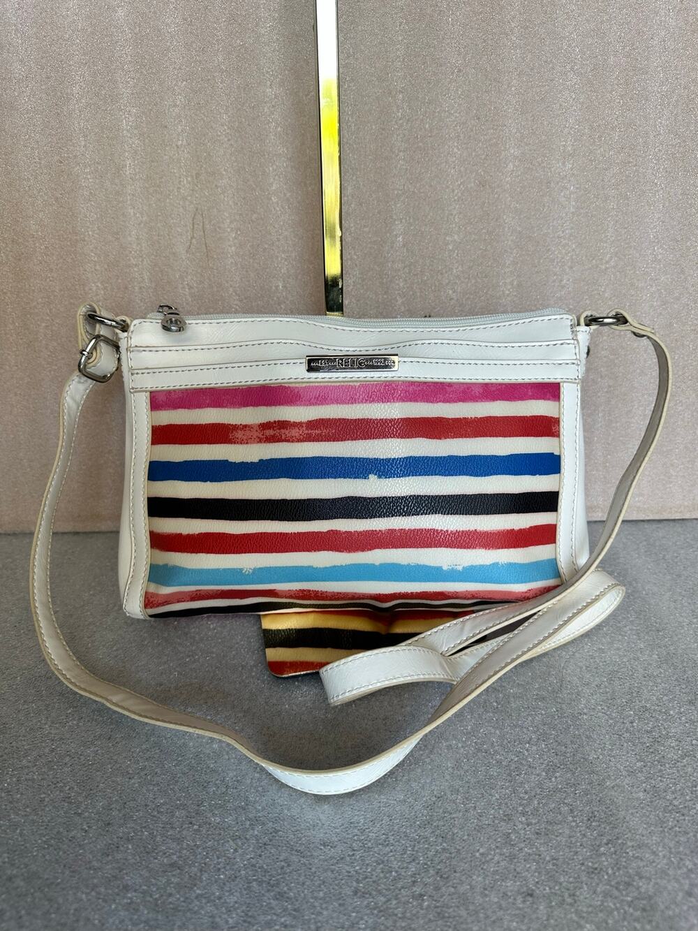 Relic Multicolor Striped Crossbody Bag White Vintage Shoulder Purse